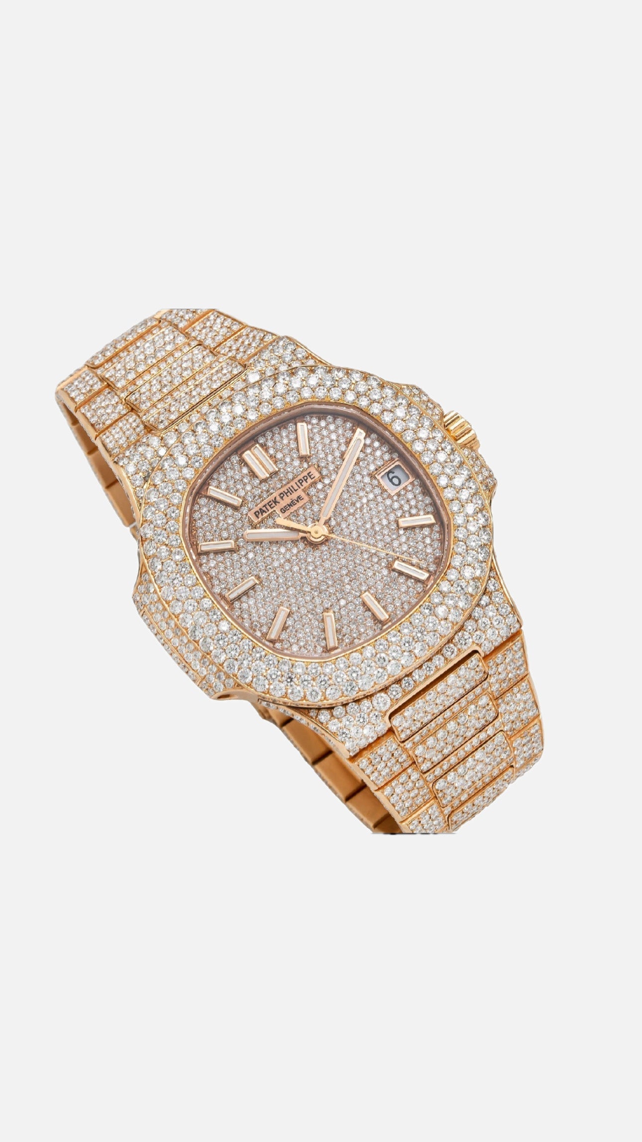 (BAY / BAYAN) ROSE GOLD PATEK PHILIPPE NAUTILUS 5711/1R DIAMOND WATCH 38 mm + KUTU